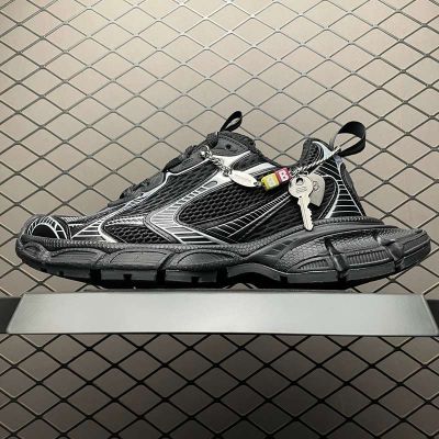 Balenciaga 3XL Vintage Dad Shoes with Decorative Chain Charm Black Mesh Upper Shoes